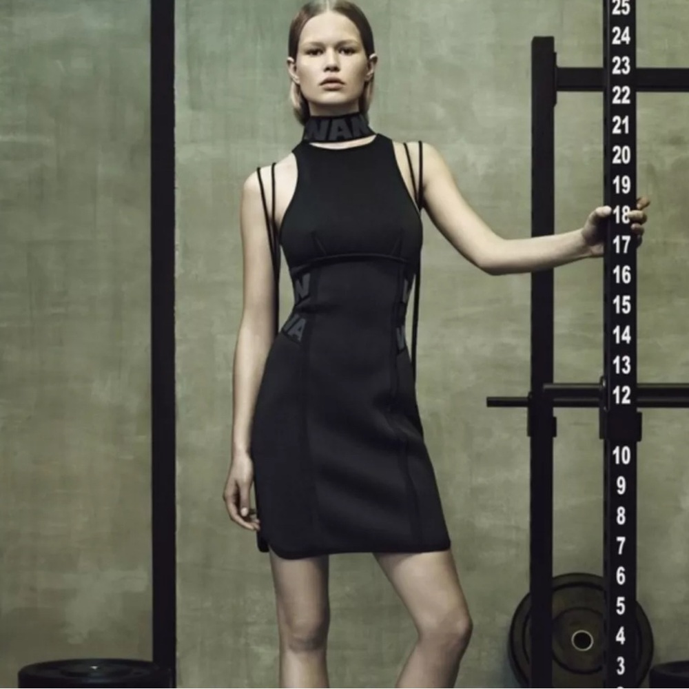 Alexander Wang x H&M black neoprene sleeveless bodycon dress in size 6.